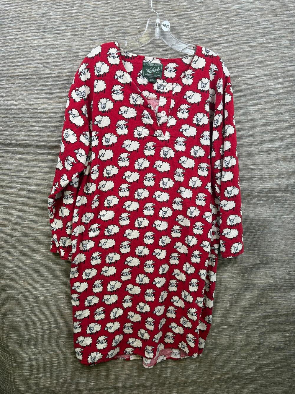 Woolrich Sleepshirt Womens L/XL Red Flannel Sheep Print Henley Long Sleeve